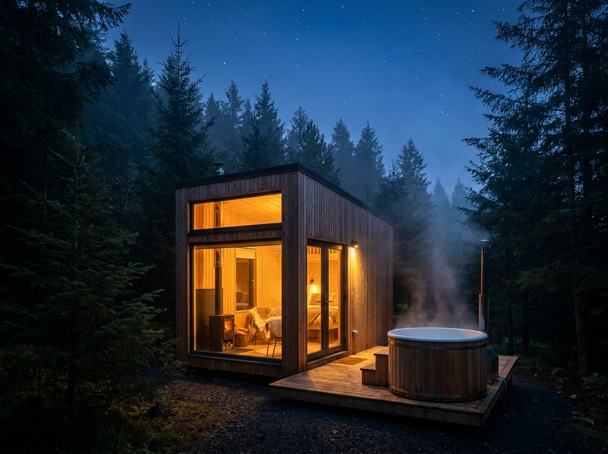 Glamping za soumraku s vířivkou